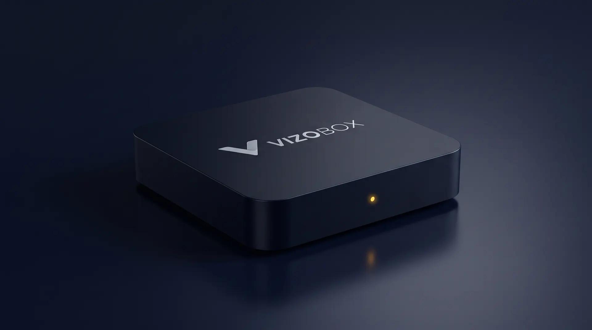 VIZOBOX Set-Top-Box — mattschwarzes Gehäuse mit VIZOBOX-Logo